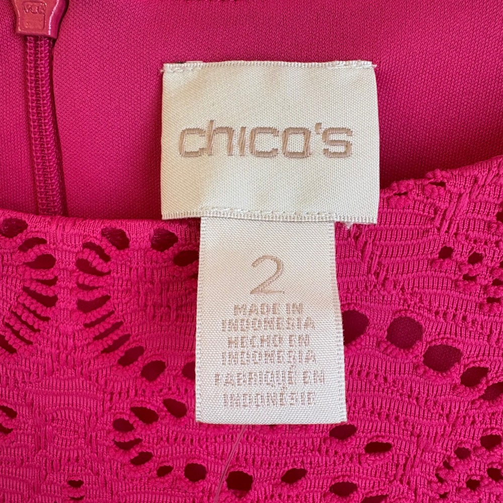 Chico's Europa Pink Lace Overlay Shift Dress Size 2 Medium 12 NWT Fuchsia - Picture 5 of 7